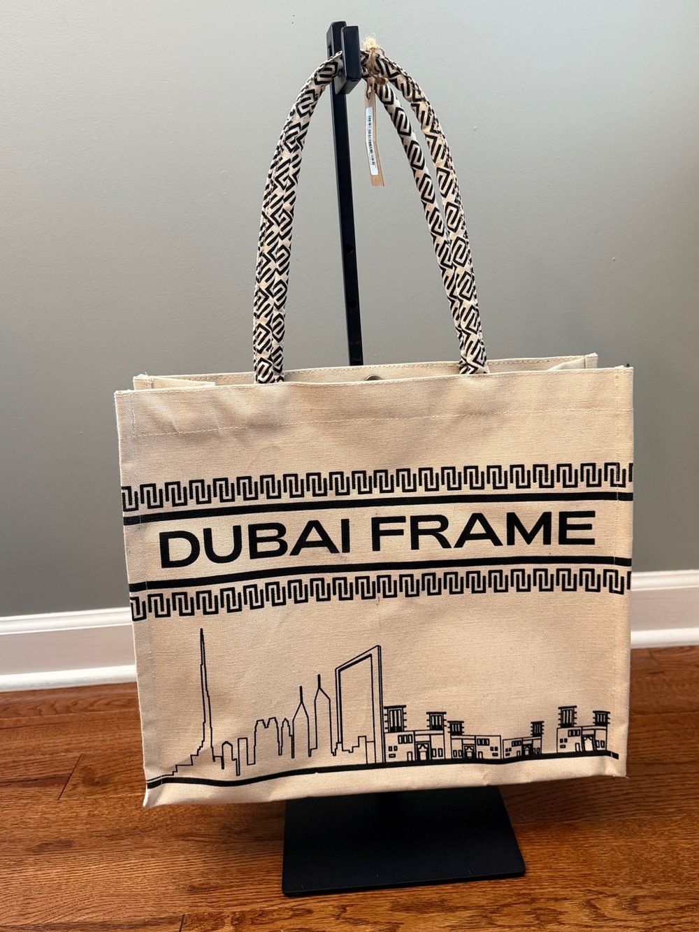 NWT- Dubai Frame Canvas Tote Bag in Beige and Black